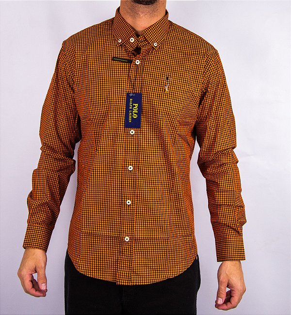 Camisa Masculina Pollo Ralph Lauren - Manga Longa Xadrez Laranja