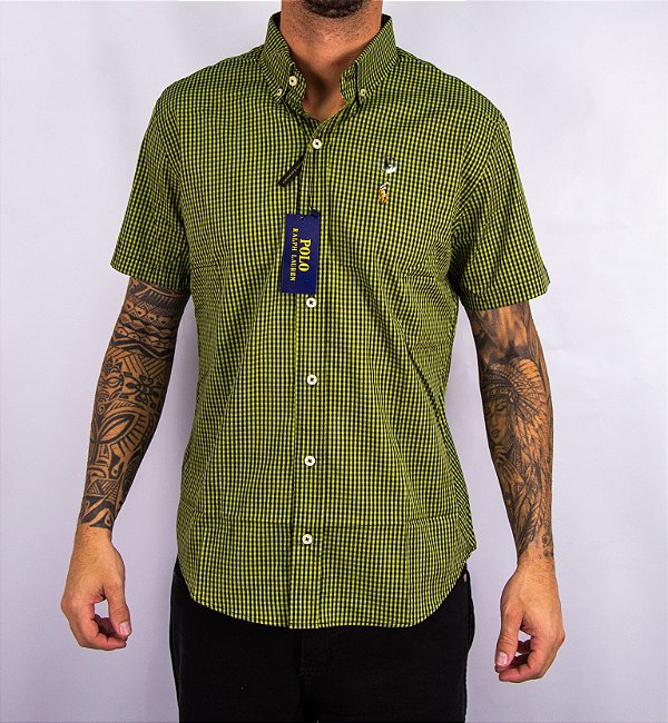 Camisa Masculina Pollo Ralph Lauren - Manga Curta Xadrez Verde Escuro