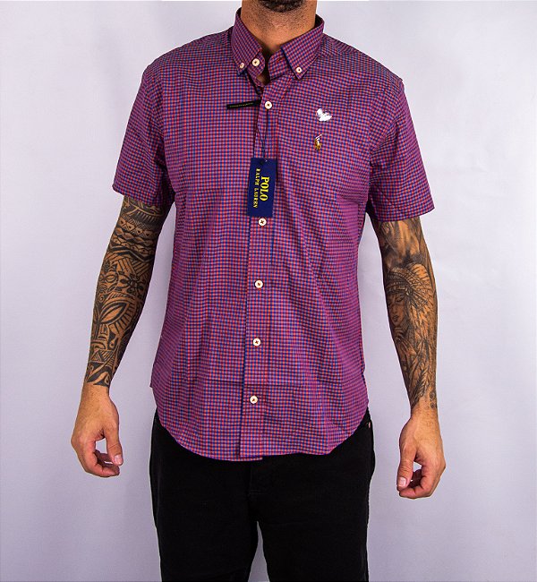 Camisa Masculina Pollo Ralph Lauren - Manga Curta Xadrez Vinho