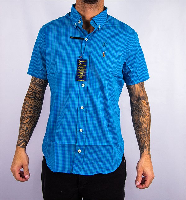 Camisa Masculina Pollo Ralph Lauren - Manga Curta Xadrez Azul escuro