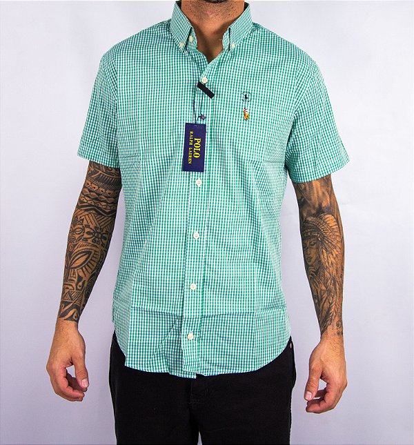 Camisa Masculina Pollo Ralph Lauren - Manga Curta Xadrez Verde Claro