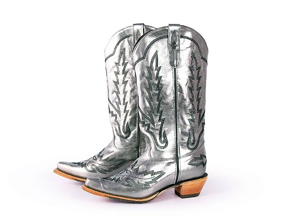Bota Feminina Goyazes Bico fino/ Metalizado Onix - Solado Couro