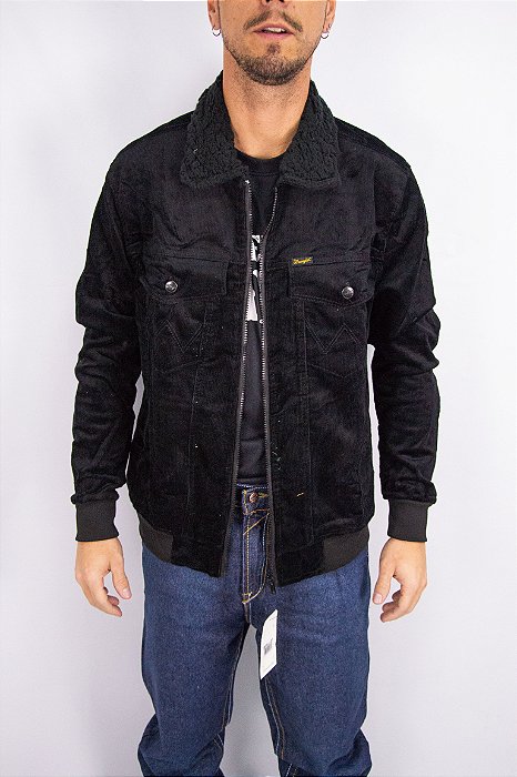 Jaqueta Masculina Wrangler WM9755PR - Preta Veludo com Gola