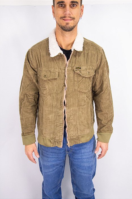 Jaqueta Masculina Wrangler WM9755KA - Veludo com Gola - Forma Peq - Bege