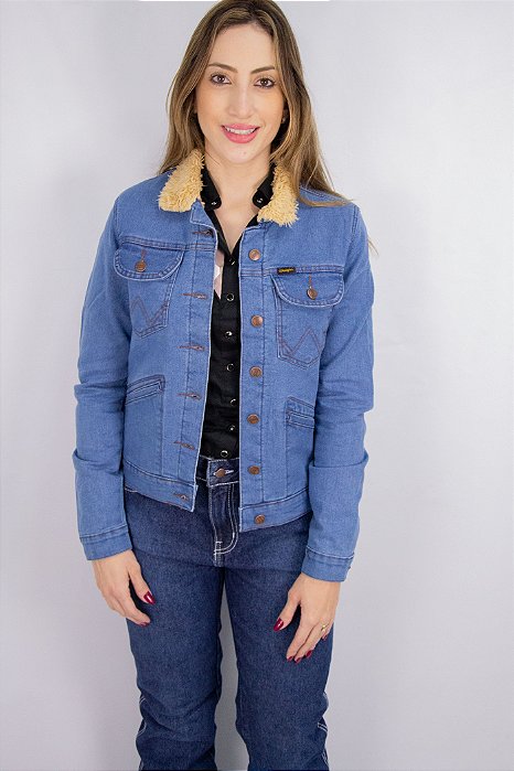 Jaqueta Feminina Wrangler WF7027UN - Lycra Jeans - Forro Caramelo Escuro