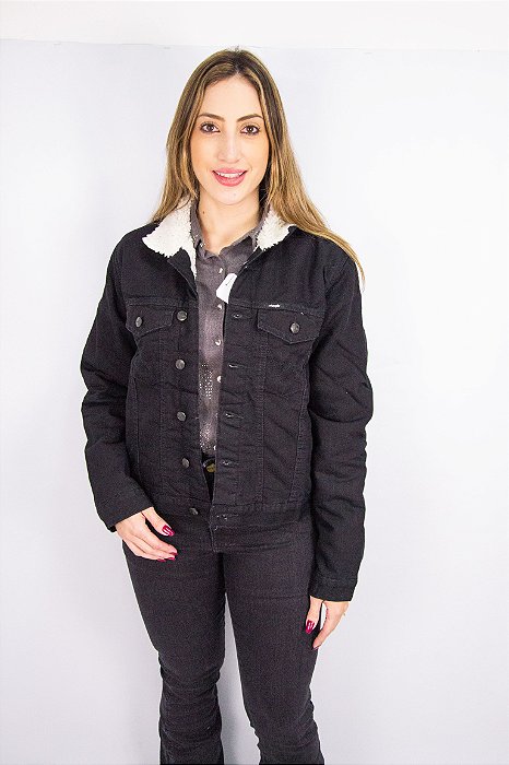 Jaqueta Feminina Wrangler WF7019UN - Urbana Jens Preto Forro Branco