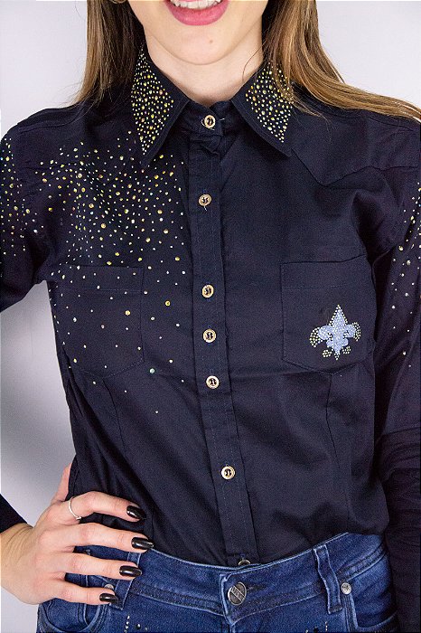 Camisa Feminina Laidol Manga Longa - Marinho Lisa