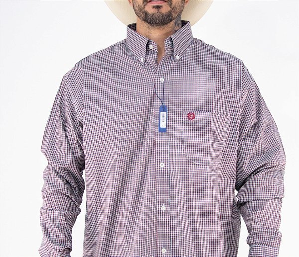 Camisa Masculina Classic Manga Longa - Xadrez Roxo/ Marinho/ Salmão