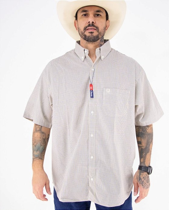 Camisa Masculina Classic Manga Curta - Xadrez Amarelo/ Azul