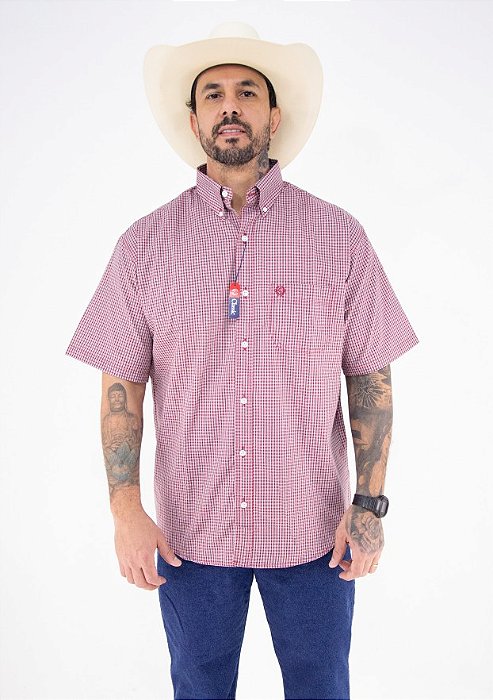 Camisa Masculina Classic Manga Curta - Xadrez Vermelho/ Branco/ Preto