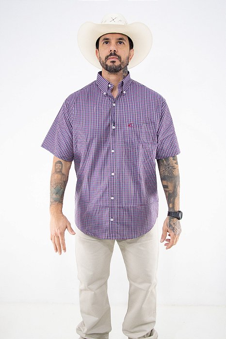 Camisa Masculina Classic Manga Curta - Xadrez Amarelo/ Vinho/ Marinho