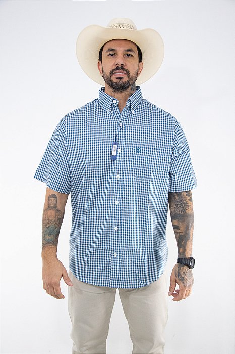 Camisa Masculina Classic Manga Curta - Xadrez  Verde/ Branco/ Preto