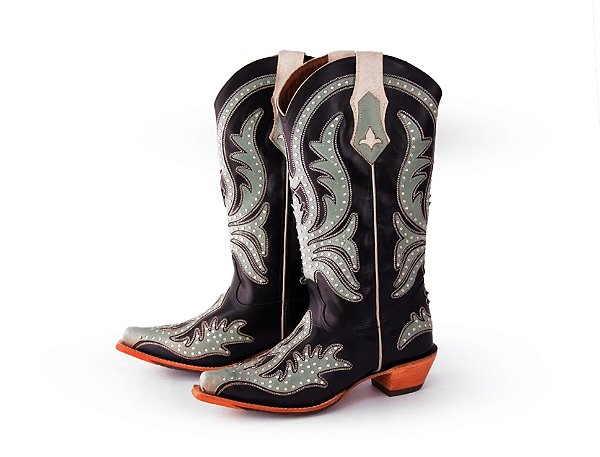 Bota Feminina Goyazes Bico fino/ Mustang Preto - Solado Couro