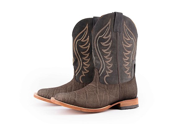 Bota Masculina Goyazes Exótica -  Elefante - Cano Médio/Bico quadrado/Solado Couro - Cor Elefante Café/ Dallas Marinho