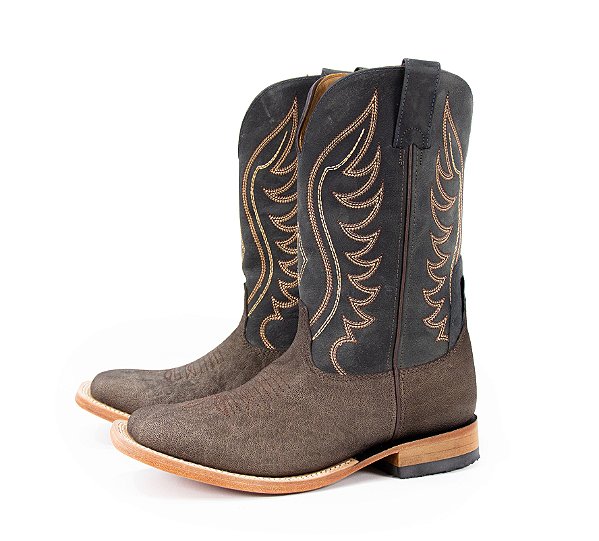 Bota Masculina Goyazes Exótica - Elefante - Cano Médio/Bico quadrado/Solado Couro - Cor Elefante Café/ Dallas Marinho 203054-EC