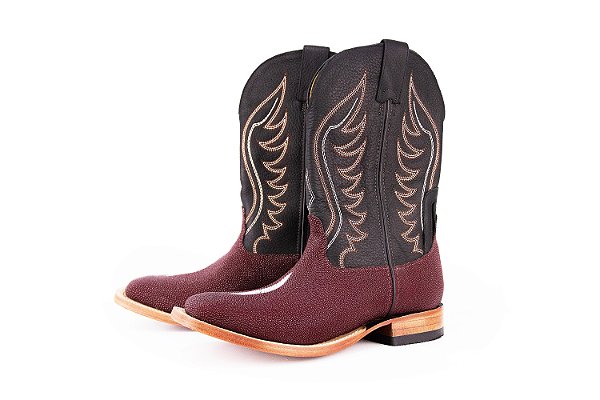 Bota Masculina Goyazes Exótica - Arraia - Cano Médio/Bico quadrado/Solado Couro - Cor Arraia Olho Vinho/ Couro Pit Stop Preto 203054-ARC