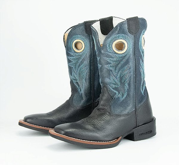 Bota Masculina Austin Ranch - Cano Médio/ Bico Quadrado/ Solado Flex/ Cor: Preto/ Azul Marinho - Cód. 12A008F2P