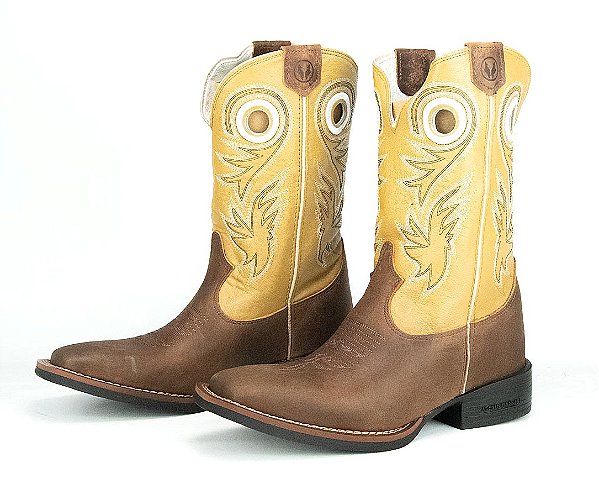 Bota unissex Austin Ranch - Cano Médio/ Bico Quadrado/ Solado Flex/ Cor: Fossil Tabaco/ Dallas Creme - Cód. 12A007F2P