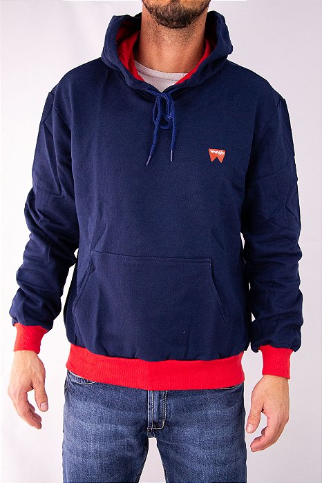 Moletom Masculino Wrangler com Capuz Azul Marinho/ Vermelho