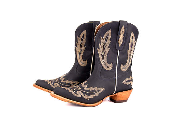 Bota Feminina Goyazes Solado em Couro Bico Fino Cor: Dallas Marinho/ Dallas Marinho 246803-CC