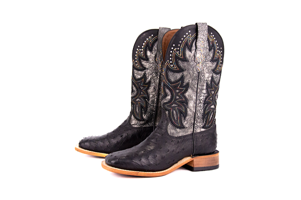 Bota Feminina Goyazes Exótica - Avestruz Cor: Avestruz Preto/ Fóssil Prata 246405-AC