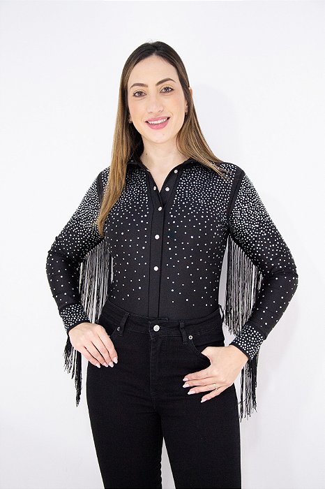 Body Feminino Preto Franja