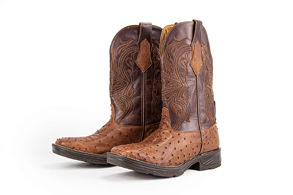 Bota Masculina Goyazes Solado Jump/ Bico Quadrado/ Avestruz/ Couro Mustang Café