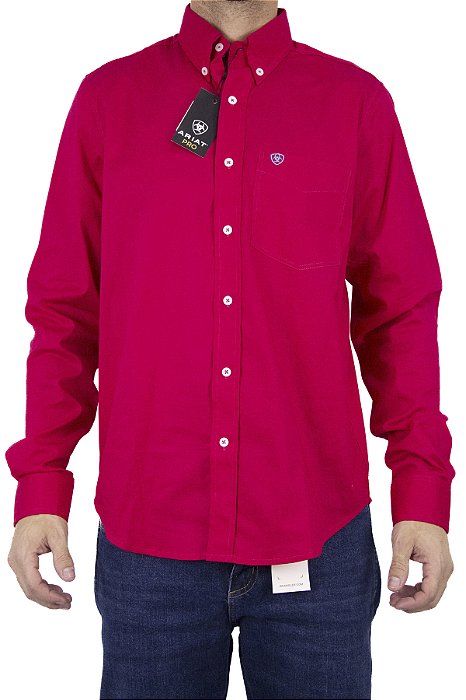 Camisa Masculina Ariat Manga Longa Lisa - Vermelha