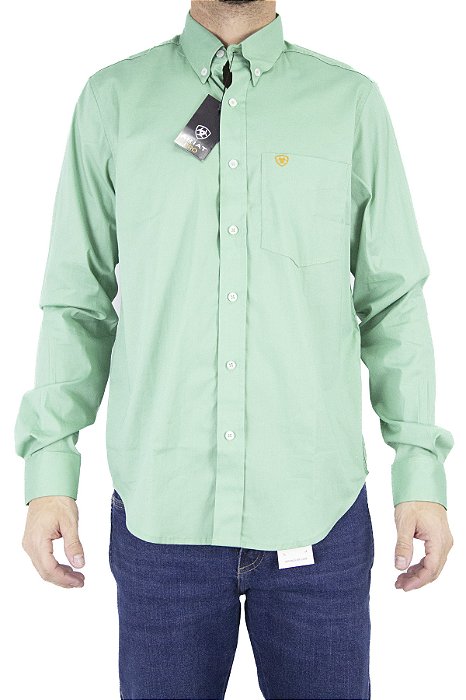 Camisa Masculina Ariat Manga Longa Lisa - Verde