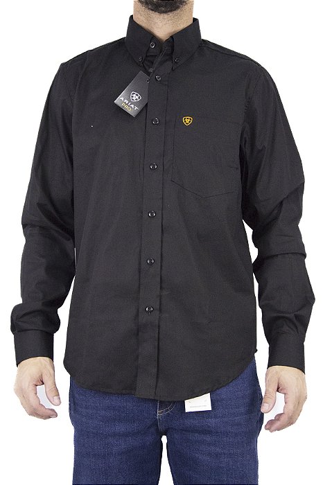 Camisa Masculina Ariat Manga Longa Lisa - Preta