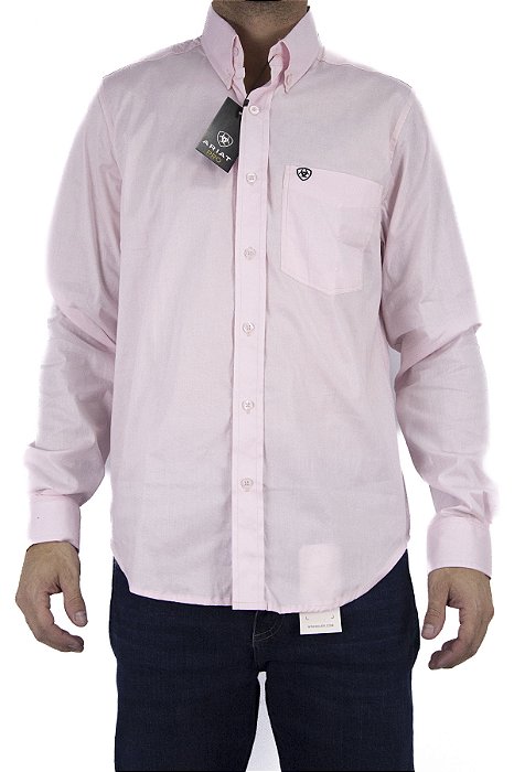 Camisa Masculina Ariat Manga Longa Lisa - Rosa