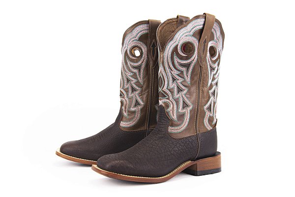 Bota Feminina Goyazes - Bico Quadrado/ Couro de Cabeça/ Solado couro/ Cor Cabeça Brown/ Couro Atlanta Carmel 246407-CBC
