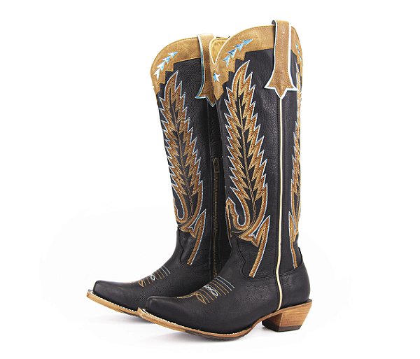 Bota Feminina Goyazes Bico fino/ Cano bem longo com Ziper lateral / Cor: Couro Pit Stop Preto/ Couro Pit Stop Preto 249802- Couro CC