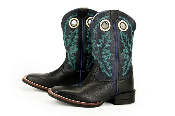 Bota Masculina Austin Ranch Cor 120112F2P - Mad Dog Azul/ Azu Turquesa/ Solado Flex/  Bico Quadrado