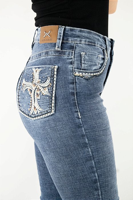 Calça Feminina Arame Cós Médio Flare Bordada Ref. 0030200049