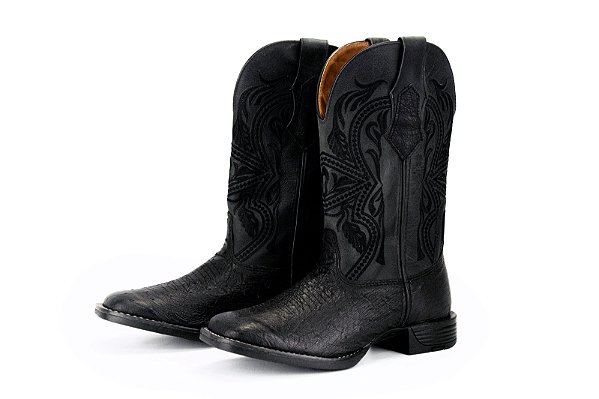 Bota Masculina Goyazes Avestruz Barriga Preta Solado Flex/ Bico Quadrado/ 241501-AF