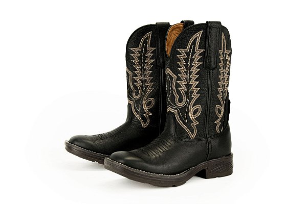 Bota Masculina Goyazes Couro Pit Stop Preto/ Couro Pit Stop Preto/ Solado Jump/ Bico Quadrado/ 203054-CJ