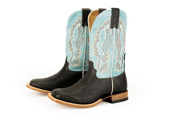 Bota Masculina Goyazes Bison Café/ Couro Destroyer Azul/ Solado Couro/ Bico Quadrado