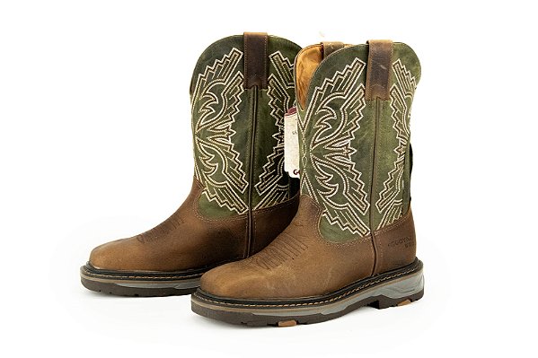 Bota Masculina Goyazes Dallas Tabaco/ Couro Dallas Folha/ Solado Work/ Bico Quadrado