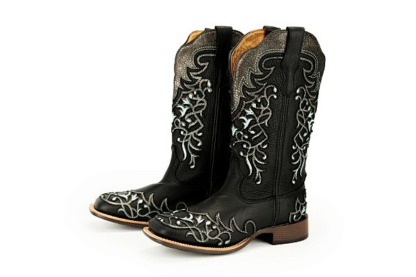 Bota Feminina Goyazes Couro Pit Stop Preto/ Couro Pit Stop Preto/ Solado Power/ Bico Quadrado/ 236405-CF