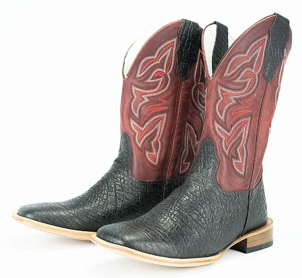 Bota Masculina Mr West Cabeça Preta - Cano Vermelho - Couro