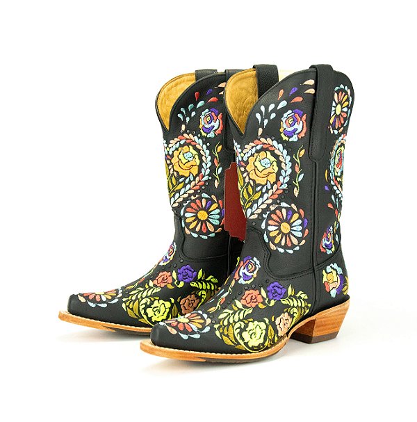 Bota Feminina Goyazes - Bico fino/ Cano Médio/Baixo/ Solado couro/ Cor: Couro Bison Preto/ Bison Preto - 256802-cc