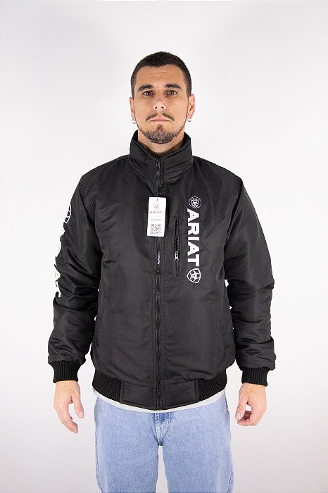 Jaqueta Masculina Ariat Nylon - Preta Bordado Branco Nova