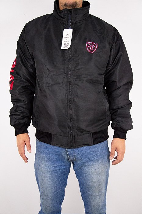 Jaqueta Masculina Ariat Nylon - Preta Bordado Vermelho Estrela