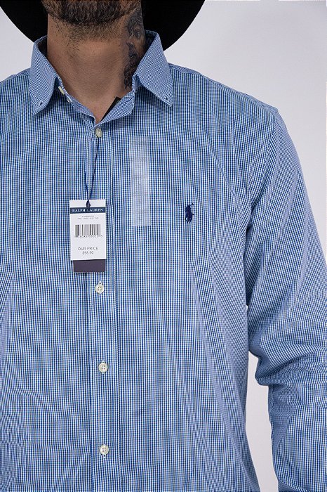 Camisa Masculina Pollo Ralph Lauren - Manga Longa Xadrez Azul