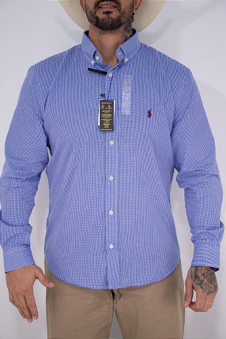 Camisa Masculina Pollo Ralph Lauren - Manga Longa Xadrez Azul