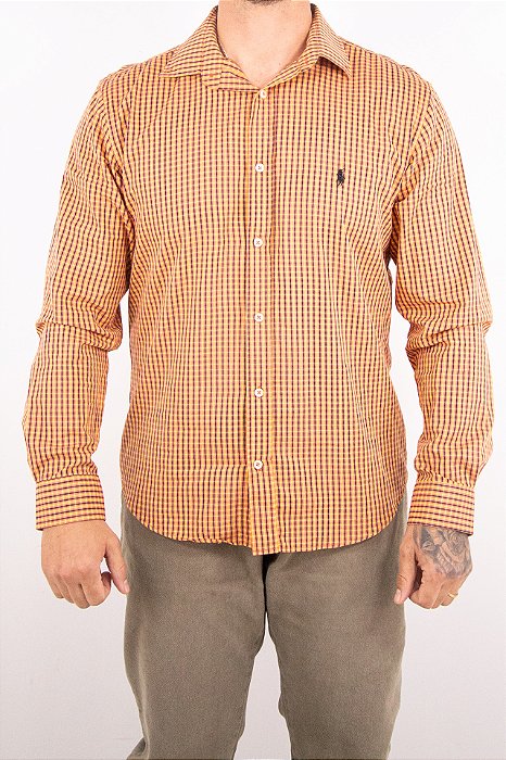 Camisa Masculina Pollo Ralph Lauren - Manga Longa Xadrez Laranja