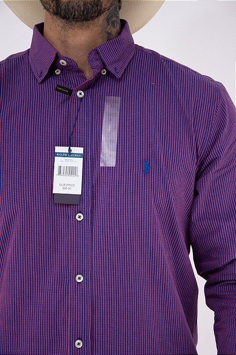 Camisa Masculina Pollo Ralph Lauren - Manga Longa Xadrez Roxa
