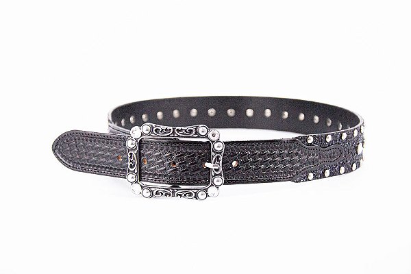 Cinto Feminino Preto Brilhante em couro