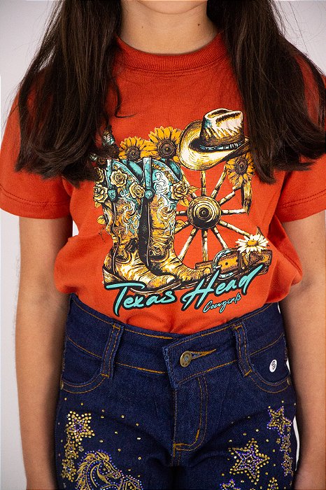 T-SHIRT Feminina Infantil Texas Head Laranja